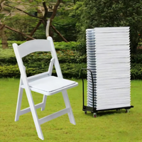Chaise pliante d'extérieur en résine blanche pour événements, mariages, jardins, style Tiffany et Wimbledon, pour marchés en ligne chinois, vente en gros