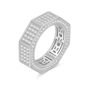 Bague large unisexe en argent sterling S925, hexagonale, entièrement pavée de moissanite, de luxe, tendance et polyvalente, à doigt fermé - Product Image 2