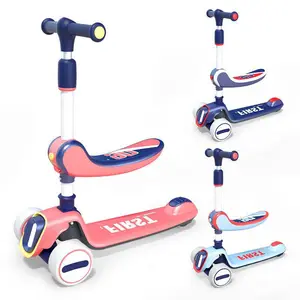 Adjustable Flicker Wheel Scooters For Kids With Seat 3 Wheel 2 In 1 Kick Foldable Kid Swing Scooter