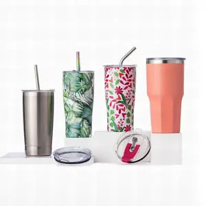 20oz Stainless Steel Vacuum Insulated Beer Mug with straw Tumbler Eco-friendly Double Wall stainless steel water bottle