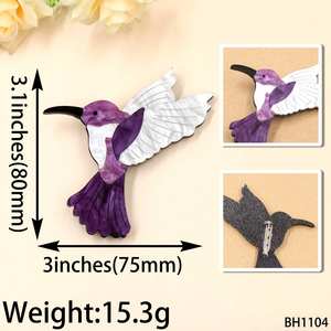 Broche de Colibrí Vintage de Alta Calidad para Mujeres Amantes de las Aves, Joyería de Aleación Acrílica Cortada con Láser con Tecnología de Plateado - Product Image 5