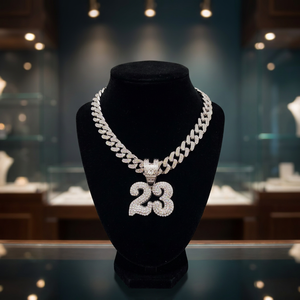 Collier pendentif unisexe Ice Cubed 23 Hip Hop, couleur argent, chaîne cubaine, breloque numéro en strass pour le streetwear - Product Image 1