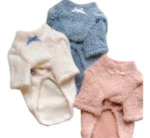 Pyjama doux et confortable pour chien avec nœud, combinaison moelleuse pour animaux de compagnie, pour petits chiens, chiots, chats, vêtements de nuit d'hiver - Product Image 6