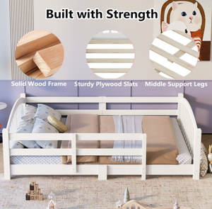 <span class=keywords><strong>Lit</strong></span> <span class=keywords><strong>Montessori</strong></span> complet avec lattes, barrières de sécurité et porte en bois massif - Montage facile pour filles et garçons - Naturel - Product Image 4