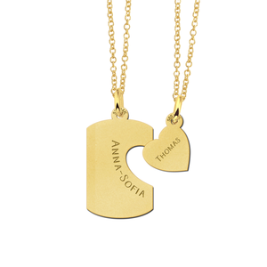 Colliers d'amitié en acier inoxydable plaqué or 14 carats avec plaques d'identification en forme de cœur, ensemble de 2 pendentifs gravés sur mesure pour lui et elle - Product Image 2