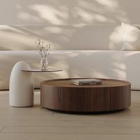 Table basse ronde en bois massif de noyer MULIGNA, style vintage français du milieu du siècle, avec rangement, pour salon, table à thé en bois