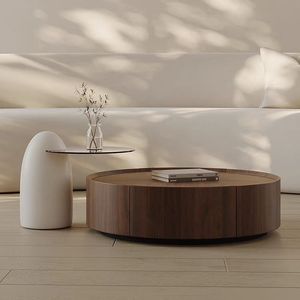Set di Tavolini <span class=keywords><strong>da</strong></span> Caffè Rotondi in <span class=keywords><strong>Legno</strong></span> Massello di Noce Stile Vintage Francese Mid-Century Modern con Vano Portaoggetti per <span class=keywords><strong>Soggiorno</strong></span> - Product Image 2