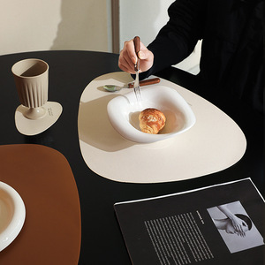 Leather Placemat Irregular Shape Solid Color Modern Design Heat Insulation Dining <b>Mat</b> <b>Large</b> Brown White Black - Product Image 1