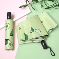 Parapluie compact à trois plis, motif fruits mignons, ouverture automatique, tissu pongé 190T avec revêtement noir, protection UV, résistant au soleil et à la pluie