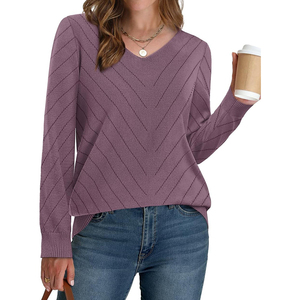 Pulls pour femmes, col en V, tricot décontracté, manches longues, hauts légers, vêtements pull-over, tenues de mode automne 2026 - Product Image 1
