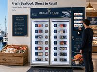 Distributeur automatique de produits de la mer surgelés avec système intelligent et gestion cloud via SDK pour la vente en ligne 24h/24 et 7j/7