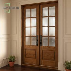 Porte d'entrée double en bois massif, sur mesure, insonorisée et étanche, en chêne rouge et acajou africain, avec 9 panneaux de verre. - Product Image 2