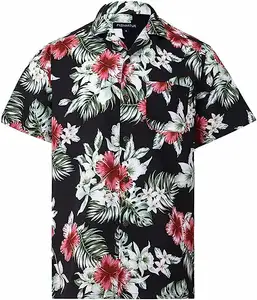 Custom Manufacture Men's Hawaiian Shirts Summer Short Sleeve Holiday Beach Hawaiian Shirts for Men 4 Way Stretch Fabric