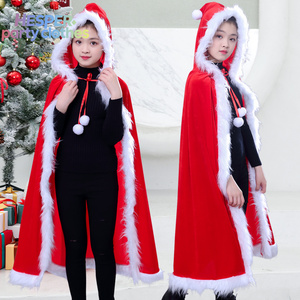 Capa con Capucha de Terciopelo Rojo Navideño HESPER, Capa para Niños, Disfraz de Santa Claus, Ropa Infantil para Niñas - Product Image 1