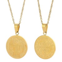 Collier pendentif tendance 2026 en acier inoxydable avec médaille Saint Benoît orthodoxe, bijoux de mode raffinés, plaqué or PVD 18K 316