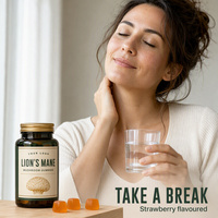 Gummies de Champignons Crinière de Lion OEM ODM, 60 Unités, Véganes, Saveur Fraise, Soutien Cognitif et du Sommeil, Unisexe