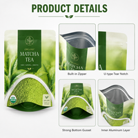 Sachet Doypack à Fermeture Zip Refermable Personnalisé à Haute Barrière, Qualité Alimentaire, pour Poudre de Thé Vert Matcha Bio, Pochette Autoportante