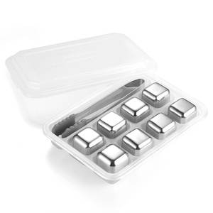 Molde de Hielo de Acero Inoxidable de Alta Calidad con Logotipo Personalizado, Paquete de 8 Cubos de Hielo Metálicos para Whisky - Product Image 1