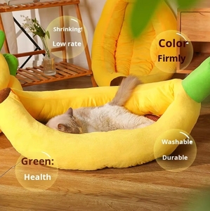 Lit pour chat en forme de banane jaune - Housse amovible douce et luxueuse lavable, maison pour animaux de compagnie multifonctionnelle pour chiens et chats <span class=keywords><strong>Hiver</strong></span> - Product Image 1