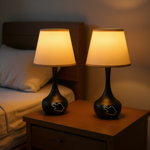 Juego de Lámparas Táctiles Modernas con Base de Hierro, Pantalla de Tela Beige, LED Regulable, Lámpara de Mesa para Dormitorio, Sala de Estar, Escritorio - Product Image 2