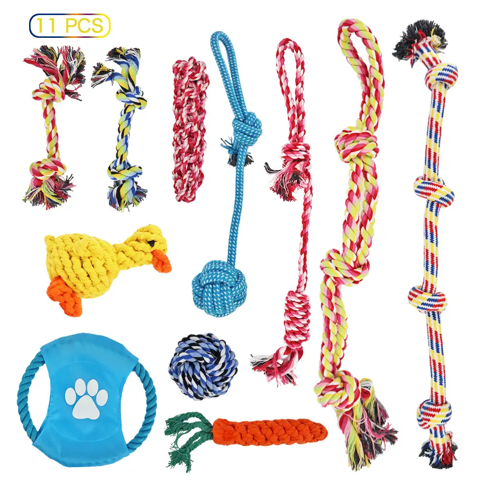 Renkli 11 adet Set köpek için ip oyuncak çeşitli dayanıklı güvenli evcil hayvan diş çıkarma çiğnemek oyuncaklar küçük ve orta köpekler için