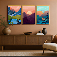 Impression d'art mural paysage montagneux abstrait, trois panneaux, orange et bleu, pour salon, bureau, hôtel, intérieurs modernes