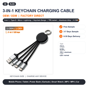Cable de Carga 3 en 1 Personalizado, Corto de 15 cm, Tipo C, Micro USB, Revestimiento de TPE, Cobre Puro, Logotipo LED, Regalo Promocional, Venta al Por Mayor - Product Image 1