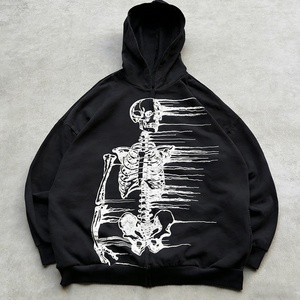 Sweat à capuche zippé oversize personnalisé pour homme, motif squelette rouge streetwear, style audacieux - Product Image 1