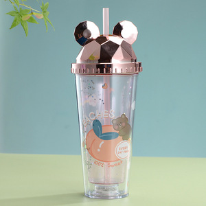 Double Walled Plastic Straw Cup Mickey Mouse Ears Cartoon Fruit Design Student Portable Water Bottle 500Ml - Product Image 4