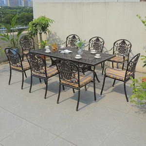 लक्जरी कास्ट एल्यूमीनियम आउटडोर उद्यान अवकाश 8 सीटें रेस्तरां डाइनिंग टेबल और कुर्सियां सेट - Product Image 4