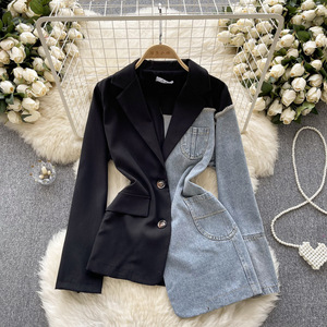 Großhandel Hochwertige Bluse Damen Anzug Jacke Mode Damen bekleidung Unregelmäßige Nähte Denim Tops - Product Image 3