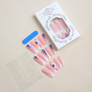 Lüks 24 Adet Yüksek Kaliteli Uzun Uçlu Fransız Takma Tırnak El Yapımı Kare Şeklinde Yeniden Kullanılabilir Akrilik ABS Plastik Özel Moda Parmaklar - Product Image 3