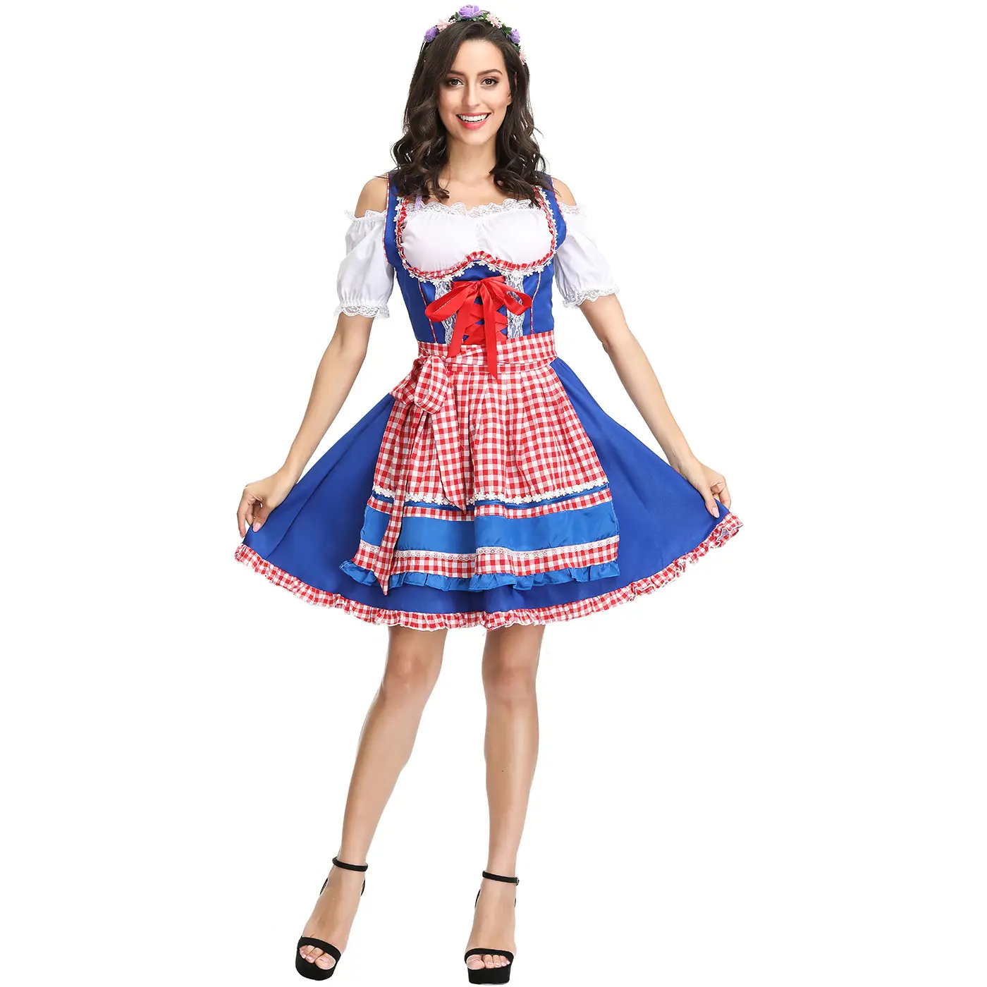 Kostum Bavarian kualitas tinggi gaun Drindle pakaian Oktoberfest 2 warna kostum Cosplay gadis bir