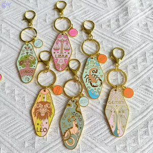 QY Llaveros de metal esmaltado con colgante de horóscopo, llavero con moneda dorada, accesorio para bolso, regalo - Product Image 3