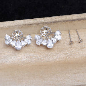 Wenchi S925 Argent Zircon Bleu Accessoires DIY Plaqué Or 14 carats 15676 Support d'oreille pour perles de 8-11mm Bijoux Perles Clou d'oreille vide - Product Image 4