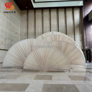 SMOOTH Red Large Multi-Layer Fan Pleated Cloth <b>Backdrop</b> Semicircle Arch Background <b>Stand</b> Luxury Event Stage Decor For Wedding - Product Image 5
