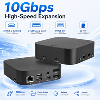 Dock USB-C Triple Display 14in1 MST, 1HDMI+2DP 4K60Hz, 5x10Gbps USB3.2, Gigabit LAN, Lubang Kunci Anti-maling, Stasiun Docking Laptop ABS