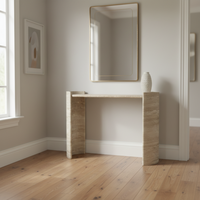 Dougbuild Muebles Personalizados: Diseño y Fabricación Integral de Mesas de Entrada de Travertino Natural de 18 mm de Espesor
