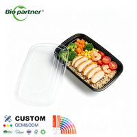 Contenants alimentaires jetables en plastique noir à 2 compartiments, résistants à la graisse, pour la préparation des repas, avec couvercles, vente en gros
