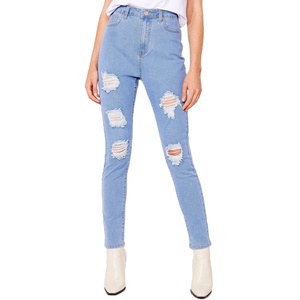 Pantalones vaqueros rasgados ajustados para mujer, pantalones de moda, ropa informal elegante de cintura alta elástica para salón, viajes y uso diario - Product Image 1