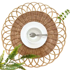 Haute qualité à la main en osier naturel rotin armure décoration fleur plaque motif napperon vente en gros maison ornement fait - Product Image 6