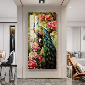 Pinturas en lienzo impresas de alta definición, flores de pavo real, pinturas de porcelana de cristal, murales LED, decoración del hogar de lujo, fábrica personalizada - Product Image 5