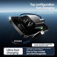 Adaptor Pengisi Daya Mobil Pengisian Cepat Kabel Retractable 4 Perangkat Sekaligus Output Ganda Kepala Lipat Dapat Diputar untuk Ponsel Tablet