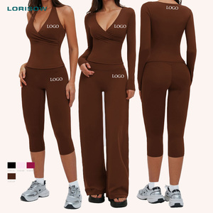 LORISOW Luxury Active Wear High Quality Women Clothes 3 Piece pink <strong>Flare</strong> <strong>Legging</strong> Plus Size Fitness Outfit Gym Wear Set for Women - Product Image 1