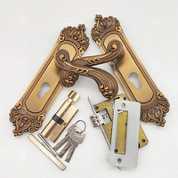Ensemble de poignées de porte modernes avec gravure décorative, serrure en acier inoxydable 304, finition laiton, installation facile, pour hôtels et appartements