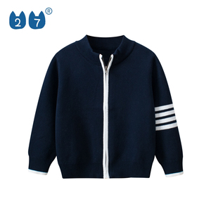 Printemps et automne mode <span class=keywords><strong>garçon</strong></span> couleur unie fermeture éclair simple cardigan <span class=keywords><strong>pull</strong></span> respirant - Product Image 3