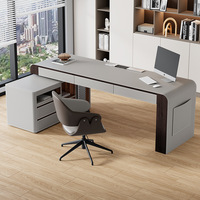 Bureau d'angle en cuir et bois de style minimaliste, table de travail pour salon, bureau à domicile, table d'ordinateur de luxe haut de gamme