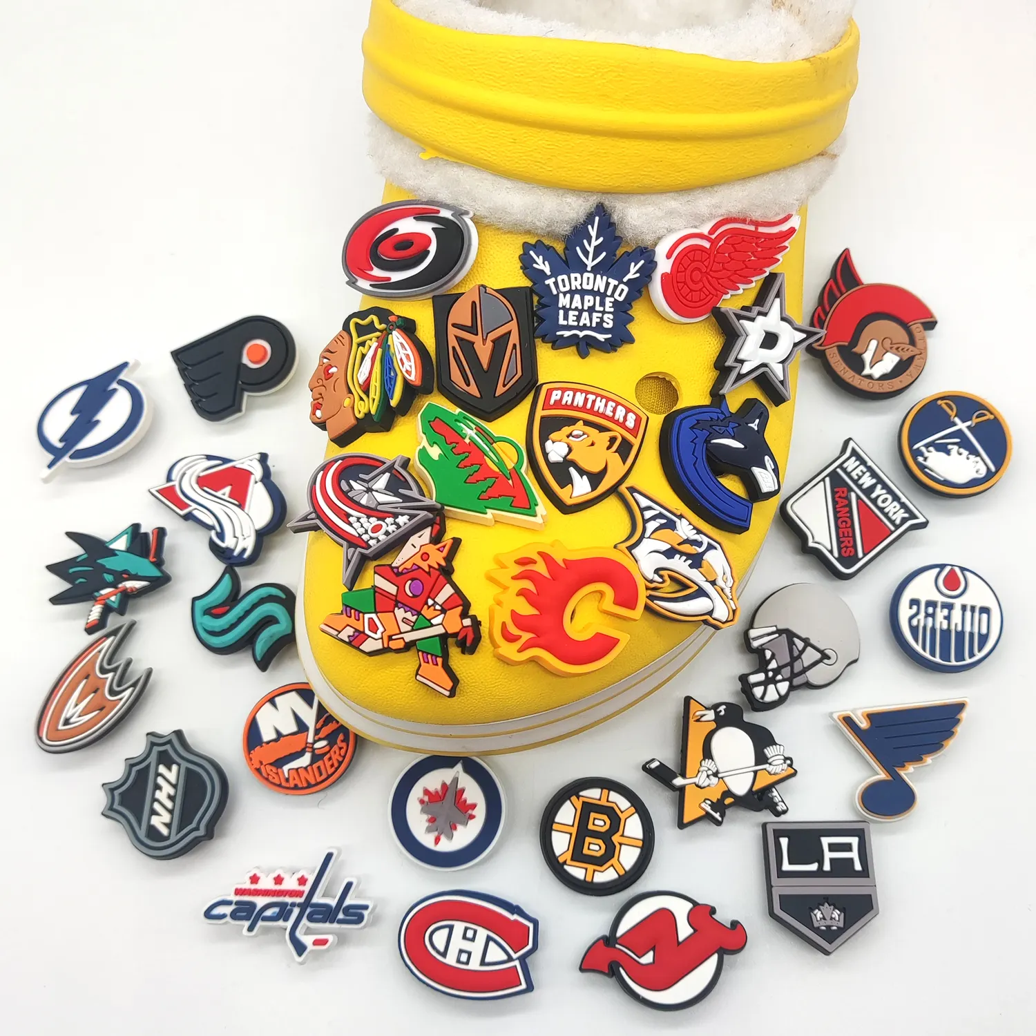 Wholesale new design Sports Team Clog Charms Ice hockey PVC Shoe Charms for clog shoe decorations kids gift