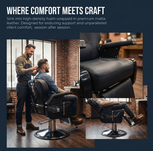 Sillón de Barbería Hidráulico Reclinable 360 °   Base Giratoria de Metal Dorado con Reposapiés para Barbería Masculina - Product Image 5