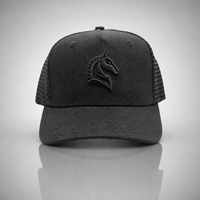 Casquettes Trucker en Maille Noire 6 Panneaux Style 112 avec Logo Brodé Avant et Latéral, Visière Légèrement Courbée – Bonne Affaire 2026